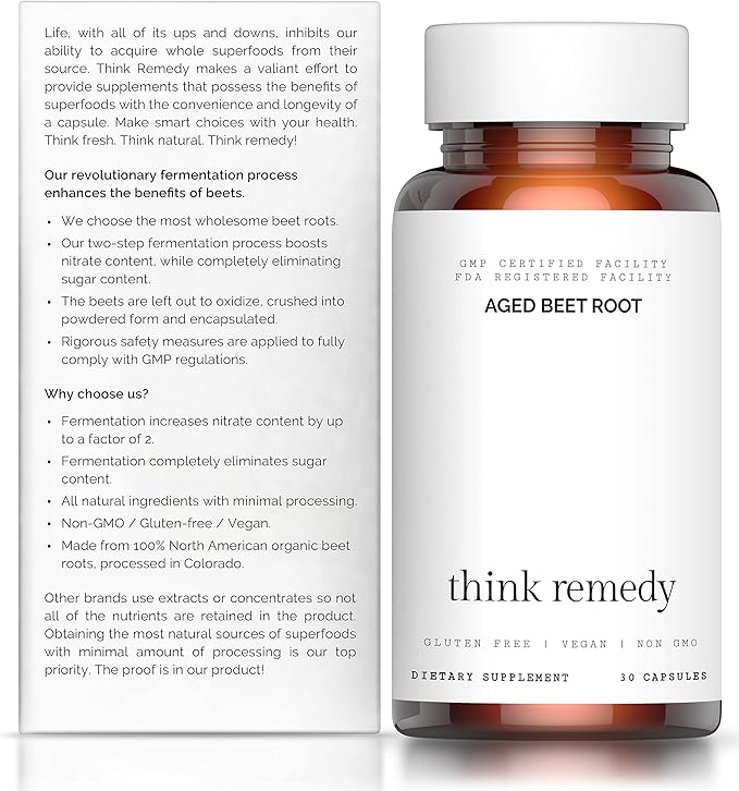 Aged Beet Root Capsules - Beet Pills for Stamina - Organic Beet Root Powder - Nitric Oxide Supplement - Nitrate No Sugar - 30 Capsules - Beet Root Supplement - Super