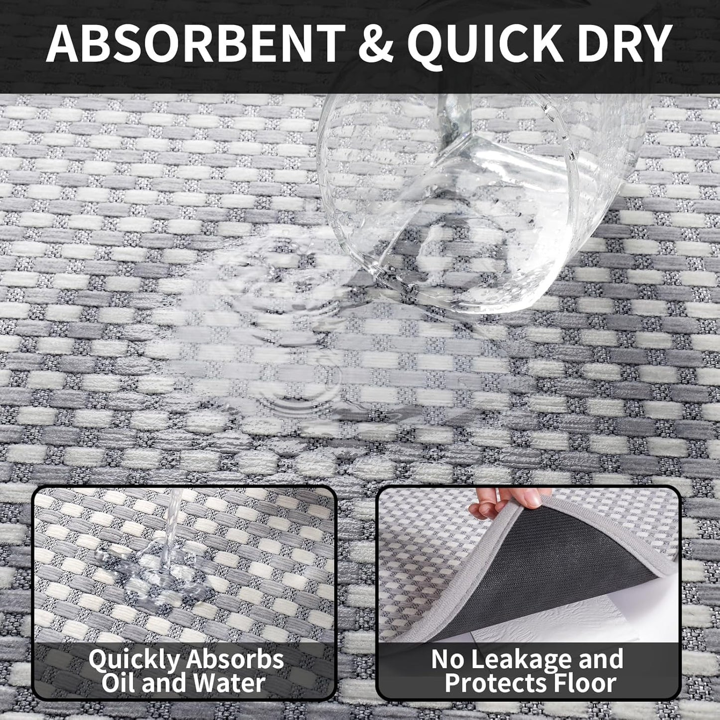 Large Kitchen Runner Rugs Long Kitchen Mat Non Slip Washable, Super Absorbent Soft Chenille Braided Kitchen Mats for Floor, Rubber Backing Kitchen Sink Standing Mat, Easy Clean, Gray 36"x71"