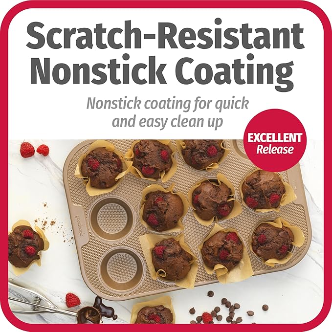 GoodCook BestBake Nonstick Textured Carbon Steel Muffin Pan, 12cp, Bronze