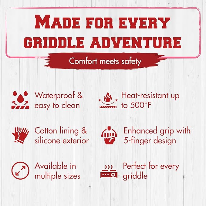 KITCHEN PERFECTION Silicone Oven & Griddle Gloves -Extreme Heat Resistant BBQ & Grilling Gloves -Handle Hot Food Right on Your Griddle |Waterproof Oven Mitts Grill Gloves |Superior Set+3 Bonuses