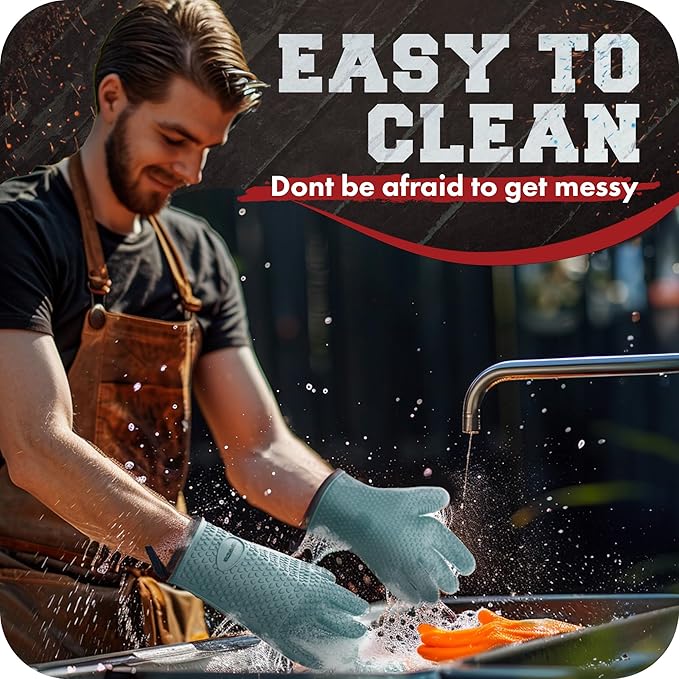 KITCHEN PERFECTION Silicone Smoker Oven Gloves -Extreme Heat Resistant BBQ Gloves -Handle Hot Food Right on Your Smoker Grill Fryer Pit|Waterproof Oven Mitts Grill Gloves |Superior Value Set+3 Bonuses