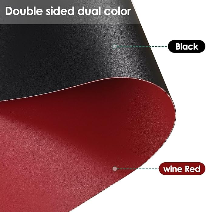 Leather Table Cover,1.8mm Thick,12x78 Inch Desk Cover,Dresser Cover Top,Dresser Protector Top,Dresser Cover,End Table Cover.(Black+Wine Red,12x78)