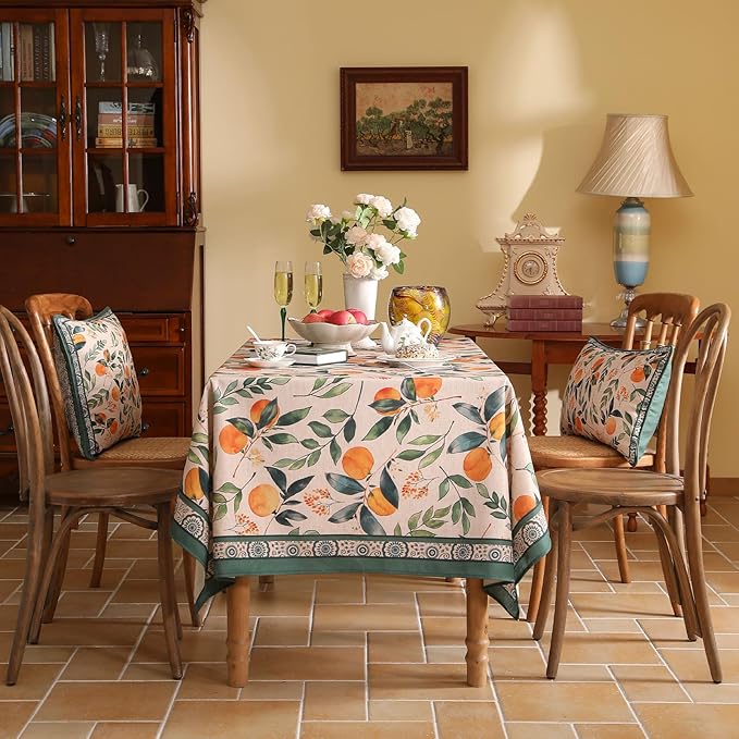 patdrea Designer Linen Small Tablecloth for Rectangle Table,Oranges and Leaves Pattern Vintage Table Cloth,Fall Dacorative Cover for Kitchen Dining Christmas,Thanksgiving,55"x71"-Palladin a