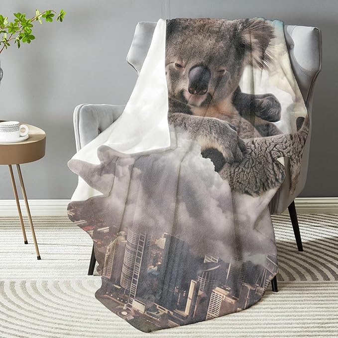 Funny Koala Plush Throw Blanket - Soft, Comfy, Lightweight, Warm, and Fuzzy - Ideal Gift for Men and Boys - Perfect for Couch, Bedroom, Travel, Bed - 50x40 inches