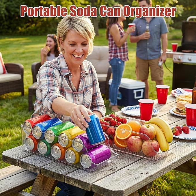 2 Pack Soda Can Organizer, Drink Organizer for Fridge, Clear Kitchen Pop Can Storage Organizer Soda Dispenser for Refrigerator Pantry