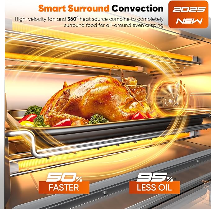 Nuwave Bravo Pro Convection Air Fryer Toaster Oven Combo, 2025 New and Improved, 10-in-1, 50°-450°F Temp Controls, Quick & Even Crisp Technology, 21Qt Capacity, Cream, PFAS Free