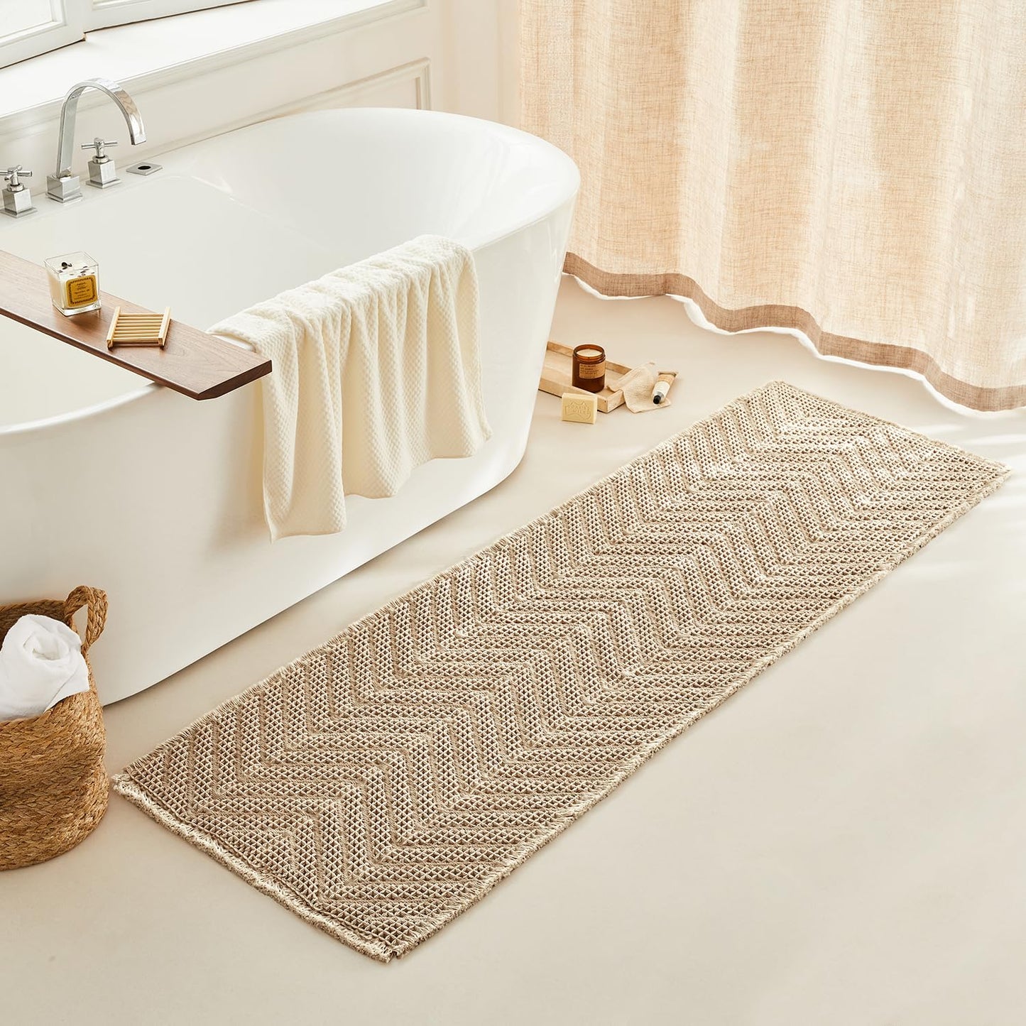 BULULOM Bathroom Runner Rug Super Absorbent Non Slip Long Bath Mat Machine Washable Boho Bathroom Rugs Quick Dry Rug Runners for Hallway Bedroom Laundry Room,Brown, 2'x 6'(24" x 72")