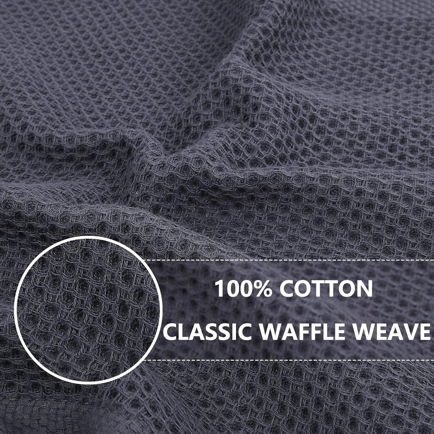 Homaxy 100% Cotton Oversized Waffle Weave Kitchen Dish Towels, Ultra Soft Absorbent Quick Drying Cleaning Towel, 20 x 28 Inches, 8-Pack, Dark Grey