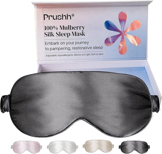 Adjustable Blackout Silk Sleep Mask - Luxurious 100% Pure Mulberry Silk Eye Mask for Restful Sleep & Travel, Hypoallergenic, Cooling, for Women & Men, Grade 6A Silk (Charcoal Grey)