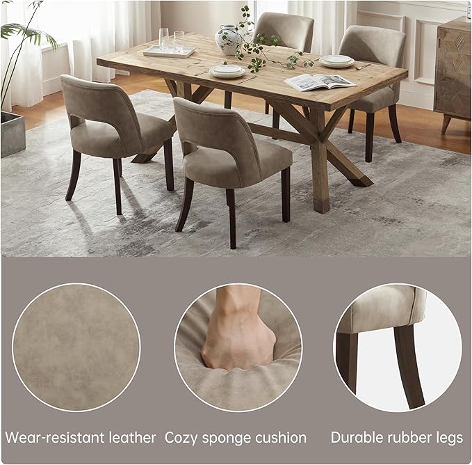 VKNOW Modern Dining Chairs Set of 4, Faux Leather Upholstered Dining Room Chair Kitchen Chairs, Farmhouse Dinner Chair for Kitchen Dining Room, Taupe