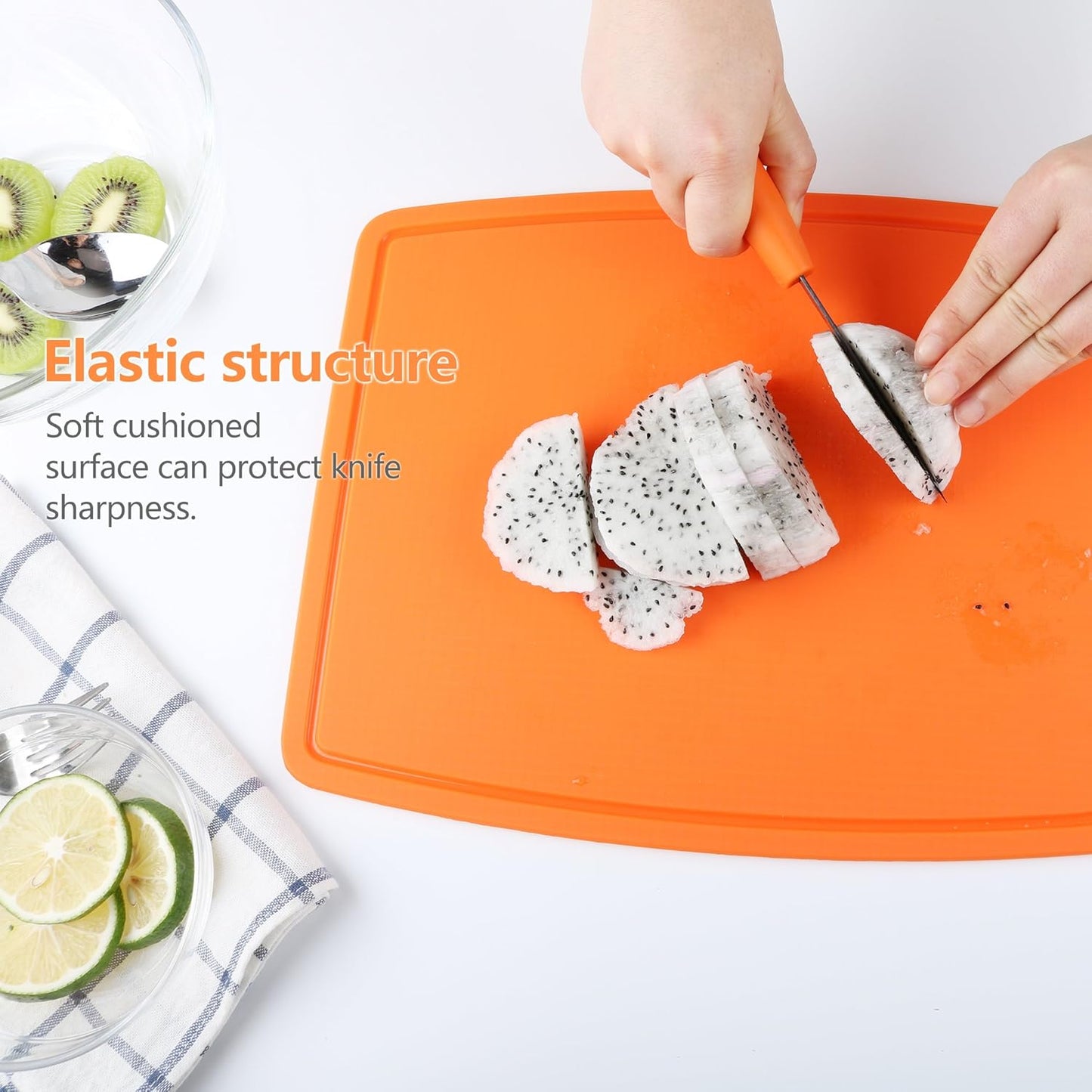 Thick Cutting Boards for Kitchen Silicone Chopping Board Set of 2 Mid 12.6'' x 9.1”,Mini 9.1”x7.1” Non-slip Deep Drip Juice Groove Easy Grip Handle,Dishwasher Safe-Orange