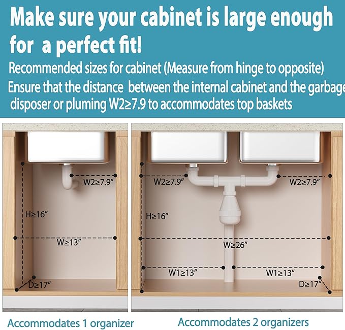 Liuoud Under Sink Organizer 2 Pack, 2 Tier Slide Out Large Capacity Height Adjustable Under Sink Organizers and Storage for Kitchen Bathroom Cabinet, Black