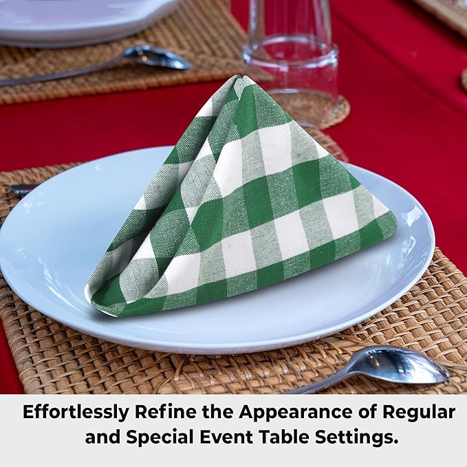 Urban Villa Cotton Dinner Napkins Set of 6, Highly Absorbent 20x20 Inches Premium Cloth Napkins Hotel Quality Reusable & Washable Table Dinner Napkins for Home & Weddings - Hunter Green/White, Checks