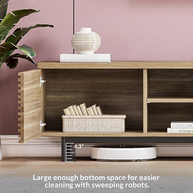 BELLEZE Fluted TV Stand for TV up to 75", Modern Entertainment Center with Storage Media Console Table with Cable Management, Wood TV Cabinet for Home Living Room Bedroom(Camel), 68"x15.6"x17.2"