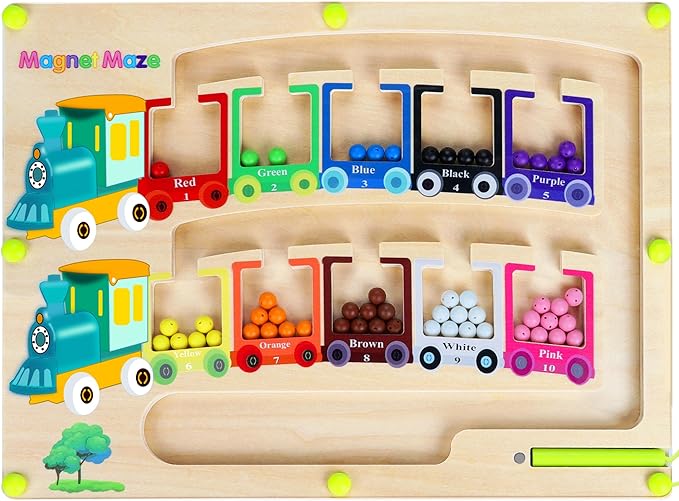 Magnetic Color & Number Maze Montessori Wooden Magnet Puzzle Game Board Montessori Color Matching Learning Counting Puzzle Board Toddler Fine Motor Skills Toys Gift