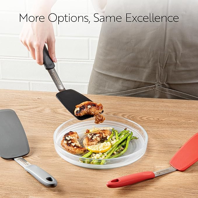 Restaurantware Comfy Grip Silicone Turner 1 Durable Cooking Turner - Stainless Steel Body Rubber Handle With Hole Red Silicone Flipper Spatula Tolerates Up To 446F Dishwashable