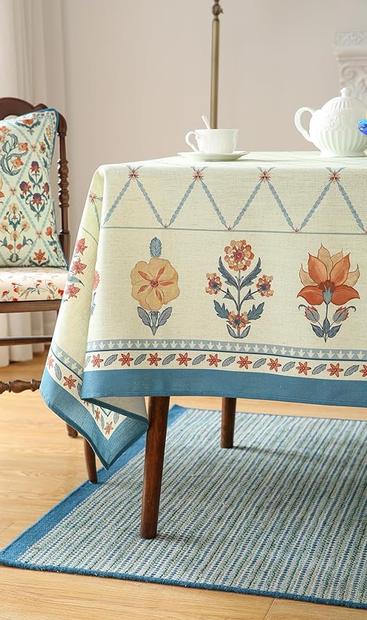 ISAENNE Designer Linen Floral Extra Long Rectangle Tablecloth,Light Green Farmhouse Durable Table Cloth,Washable Decor Tablecloths for Dining Kitchen Thanksgiving Christmas,67"*118"-Floralsea B