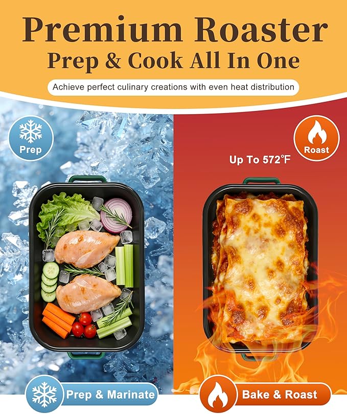 Roasting Pan with Rack & Handles 6-Piece Large 14&17 Inch Roaster Dishes, 572°F High Temperature Resistance Oven Dishwasher Safe Non-Stick Deep Lasagna Baking Pan Mother Day Gift Enamel Bakeware