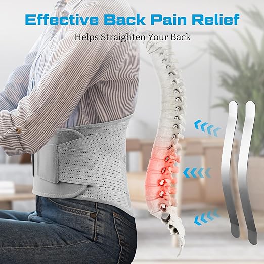 NEENCA Back Brace for Lower Back Pain Relief - Ergonomic Lumbar Support with Removable Steel Stays, Breathable Back Support Brace for Posture Correction, Sciatica, Herniated Disc, Scoliosis, Office Work, Lifting, Exercise (Gray, X-Small)