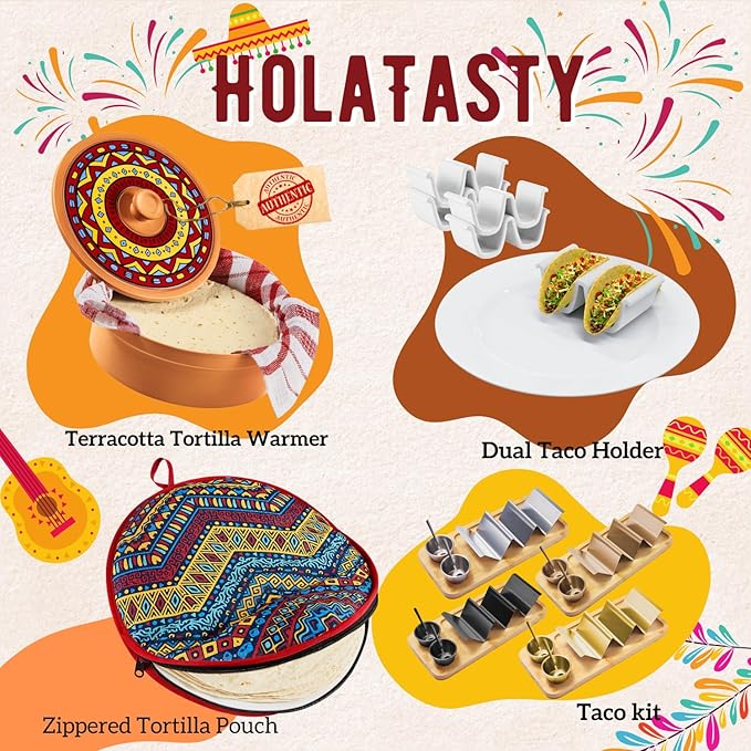 Terracotta Tortilla Warmer Day of the Dead - Mexican Clay Tortilla Holder with Decorative Marigold Lid & Warmer Cloth, Authentic Día de Muertos Terra Cotta Tortillero Holder for Parties & Celebrations