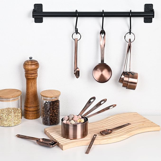 Copper Measuring Cups and Spoons Set, Stainless Steel Measuring Cups and Spoons Set 12, Metal Measuring Cups Set, 5 Copper Measuring Cup Set and 6 Copper Measuring Spoons &Leveler for Kitchen