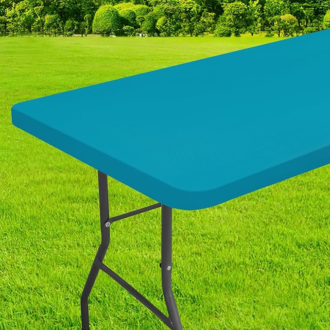 homing Rectangle Table Cloth Cover, Waterproof Polyester Elastic Fitted Tablecloth, Fits for 6 Foot Folding Tables, Washable Table Protector for Picnic, Camping, Outdoor (Teal, 30" x 72")
