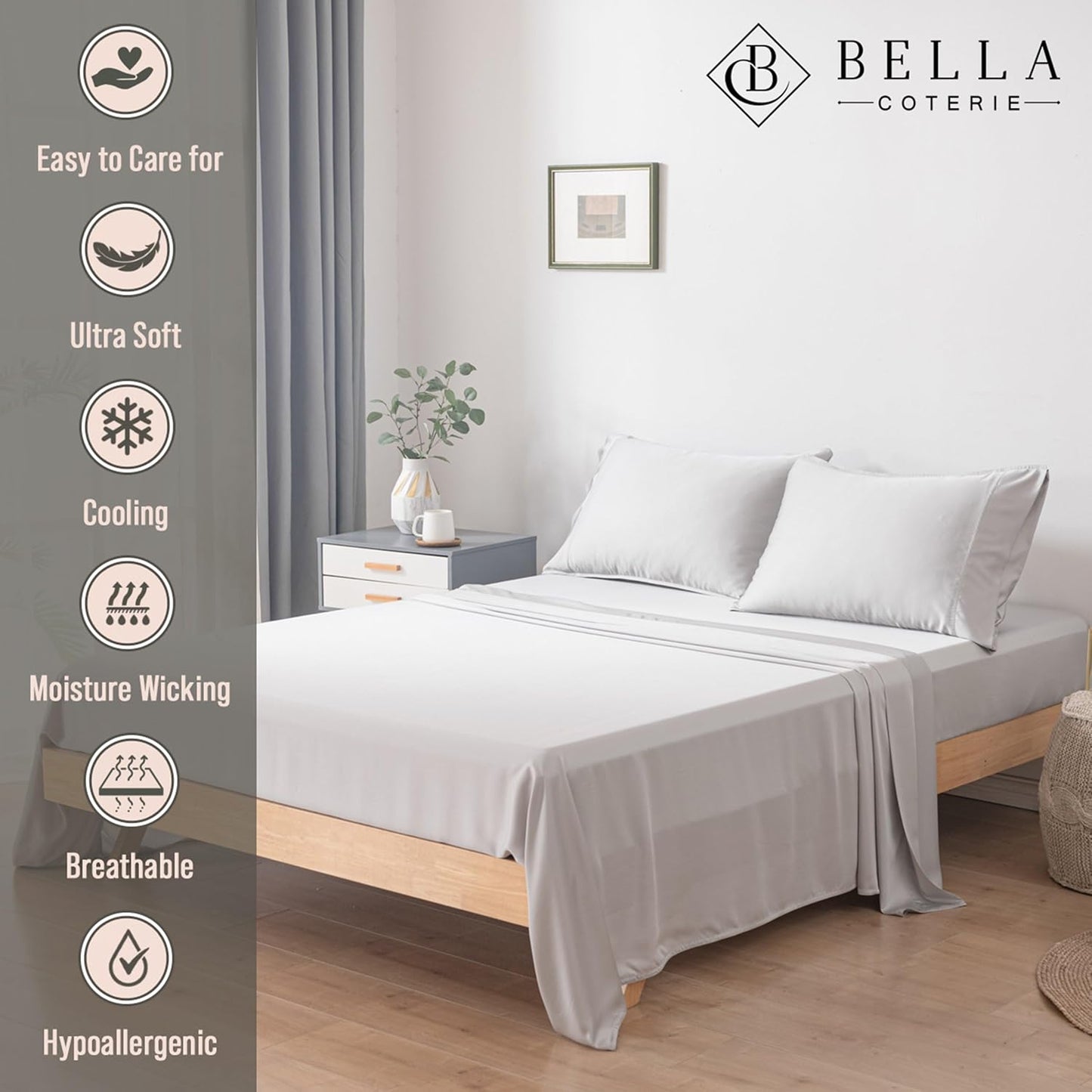 Bella Coterie Luxury Bamboo Viscose Cal King Size Sheet Set | 100% Organically Grown | Ultra Soft | Cooling for Hot Sleepers | 18" Deep Pocket [Ivory]