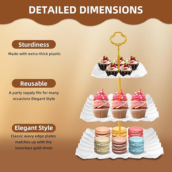 10 Pack Dessert Table Display Set - 4 x Three-Tier Square Cupcake Stands and 6 x Serving Trays, Elegant Tableware for Cakes, Cupcakes, Pastries, and Snacks, Perfect for Parties (Pink)