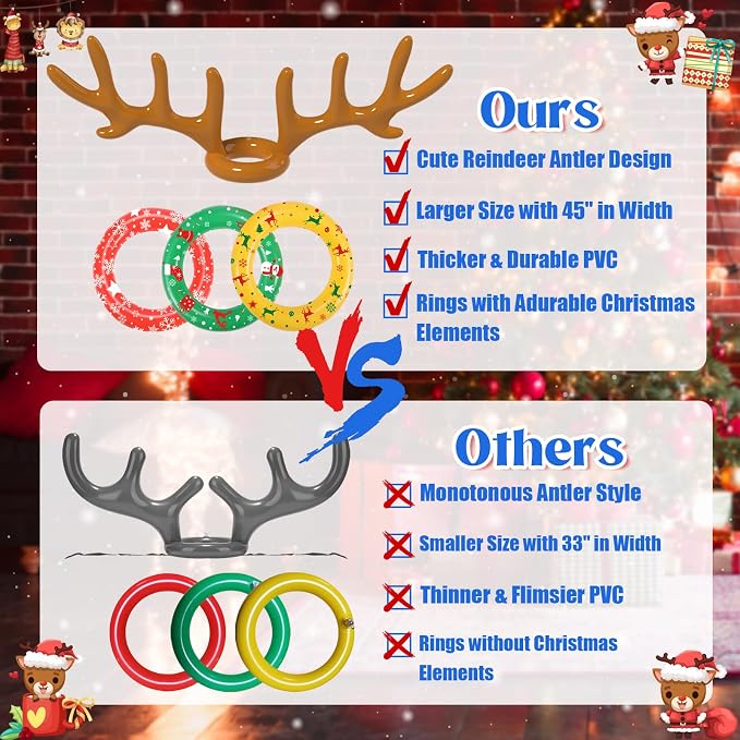 Christmas Games Decorations, Inflatable Reindeer Antler Ring Toss Game, Stocking Stuffers for Men Women Kids Teens Adults, Christmas Party Games Fun Xmas Gifts Carnival Holiday Family
