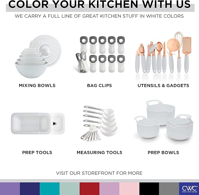 COOK WITH COLOR Prep Bowls with Lids- Wide and Deep Nesting Plastic Small Mixing Bowl Set with Lids, 8 Piece Set - Deep Bowls, Speckled White