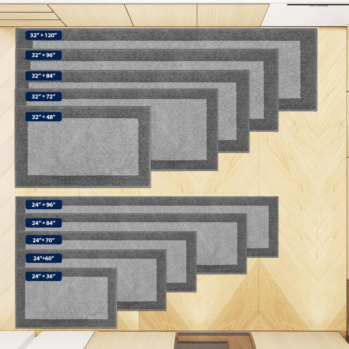 Machine Washable Kitchen Rug 24" x 84", Non Slip Kitchen Mat for Floor, Absorbent Entrance Runner Rug for Bedroom, Hallway, Bathroom, Door (Roll Packing)