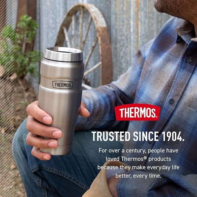 THERMOS Stainless King Vacuum-Insulated Travel Tumbler, 16 Ounce, Matte Steel