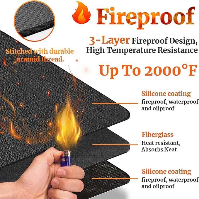 90 ×65 inches Under Grill Mats for Outdoor Grill/ Double-Sided Indoor Fireplace Mat Fire Pit Mat Fireproof Waterproof Oil-Proof, BBQ Mat Grill Pads Grilling Mat Protector for Deck Patio Gas Grills