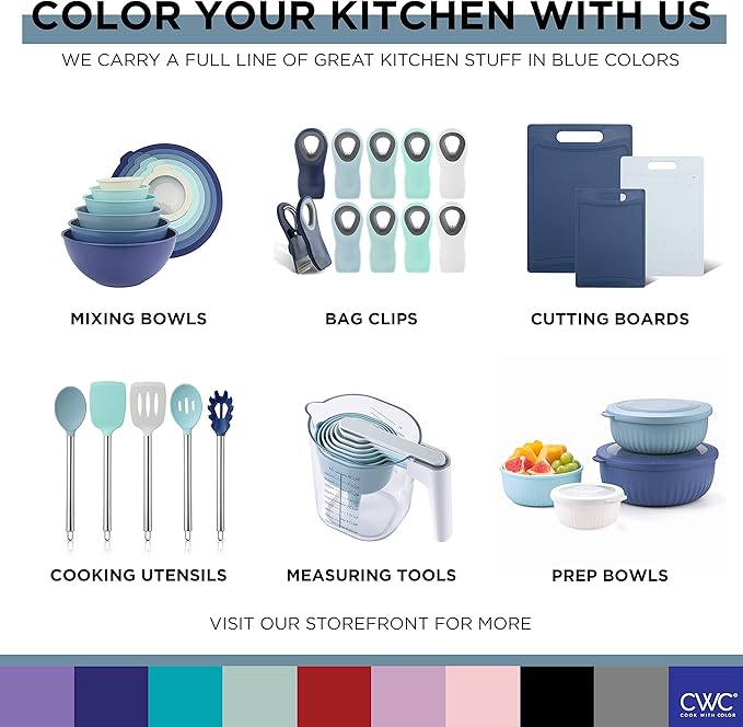 COOK WITH COLOR Prep Bowls with Lids- Wide and Deep Nesting Plastic Small Mixing Bowl Set with Lids, 12 Piece Set - Deep Bowls, Blue