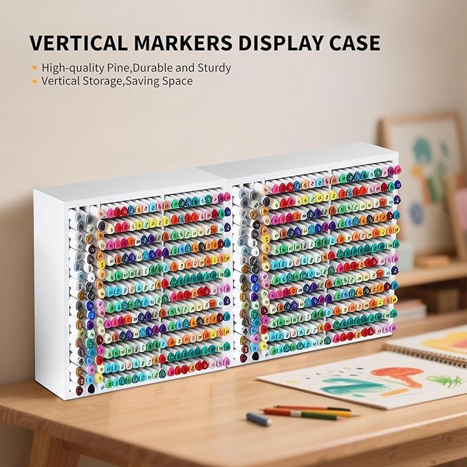 AUTOARK Wooden Marker Storage Organizer,Holds 270 Markers,Pens,Pencils & Art Supplies,Vertical Space-Saving Desk Storage for Artists,Teachers,Office & Classroom,White,AHK-066