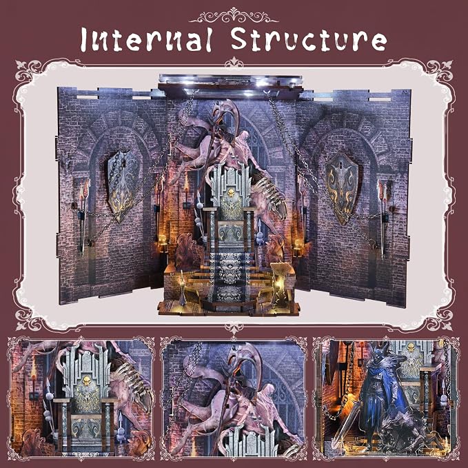 CCCDF Book Nook Kit - DIY Miniature House Dollhouse Kit, Tiny House Booknook Bookshelf for Adults and Teens, Gifts for Family Friends (Throne of Bones)