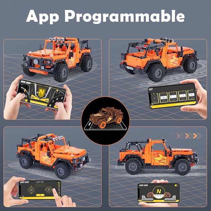 VERTOY STEM Building Car Toys for Kids Boys - Remote & APP Control Block Set, Birthday Gifts for Age 8-12 13+ Year Old, Bigger Orange Model(740+ pcs)