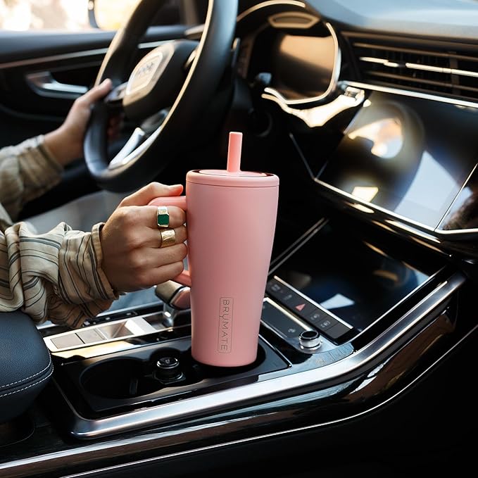 BrüMate Era 20 oz Tumbler with Handle and Straw | 100% Leakproof Insulated Tumbler with Lid and Straw | Made of Stainless Steel | Cup Holder Friendly Base | 20oz (Rose Taupe)
