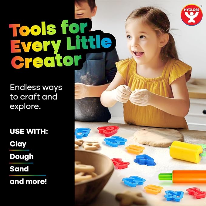 Hygloss 54 Pcs Dough Tools Set – Dough Cutters +Dough Extruders+Numbers & Alphabet Cutters Set – Educational Modeling Clay Tools – Preschool Toys & Toddler Activities – Arts & Crafts for Kids Ages 3-5