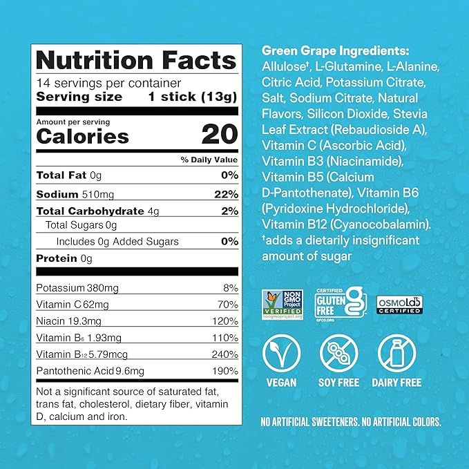 Liquid I.V.® Hydration Multiplier® Sugar-Free - Green Grape | Electrolyte Powder Drink Mix | 14 Servings (Pack of 1)