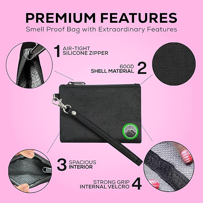 Small Smell Proof Bag 6" x 4", Smell Proof Container, Dog Tested Odor resistant Bag, Best Zipper Odor sealing Pouch Herbs and coffee, Money Organizer & Travel Medicine Bag, Scent resistent Containers