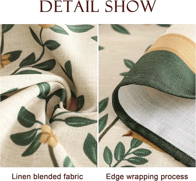 patdrea Designer French Table Cloth for Rectangle Table,Vintage Green Linen Birds and Leaves Pattern Tablecloths,Dacorative Cover Kitchen Dining,Christmas,Thanksgiving,Tea Party,63"x87"-Warbler