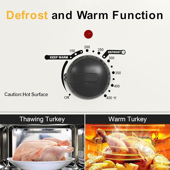 24QT Electric Roaster Oven, Electric Turkey Roaster with Viewing & Self-basting Lid, Stainless Steel Turkey Roaster Oven, White