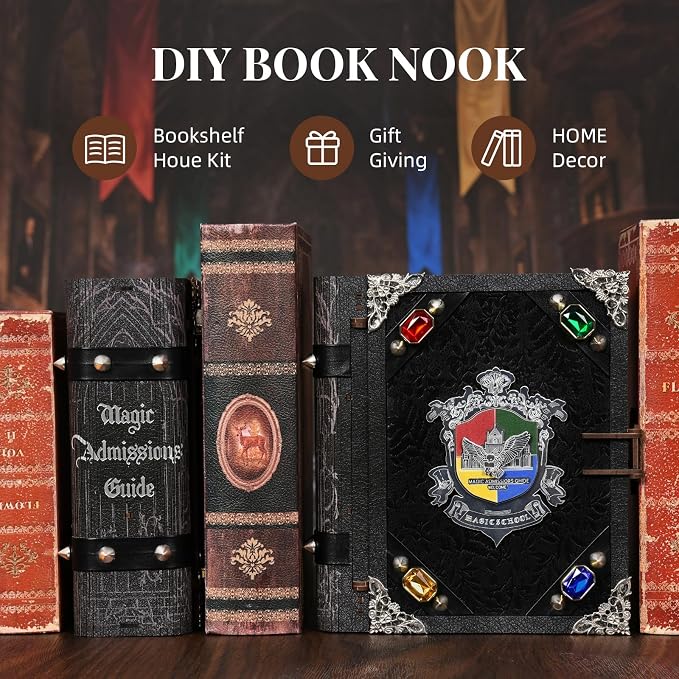 CCCDF Book Nook Kit - DIY Miniature House Kit for Adults, Teens, Booknook Tiny House Bookshelf Decor 3D Wooden Puzzle, Gifts for Family, Friends (Magic Admissions Guide)
