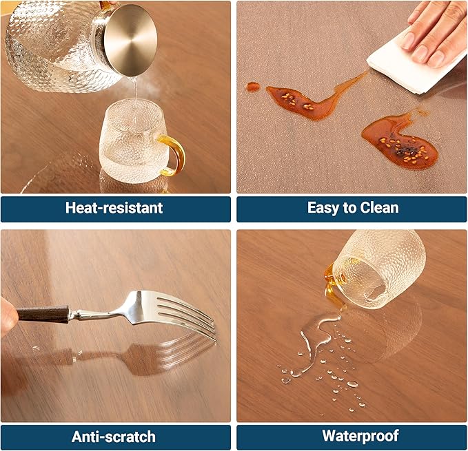 Clear Table Cover Protector Rectangle 16x30 Inch, 1.5mm Transparent Plastic Table Protector Waterproof, Anti-Scratch Clear Desk Mat for Office Desktop Dresser Dining Table, FDA Compliant