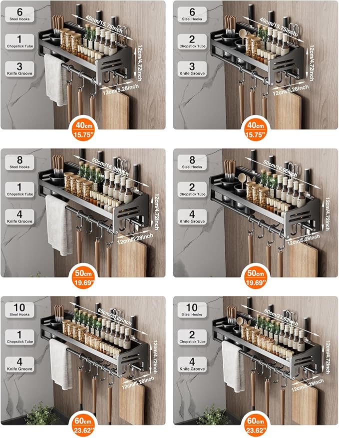 utensil hanger, wall mounted kitchen rail with hooks, waterproof hooks for kitchen utensils, easy installation without drilling (19.7 inches, Cups, 2)