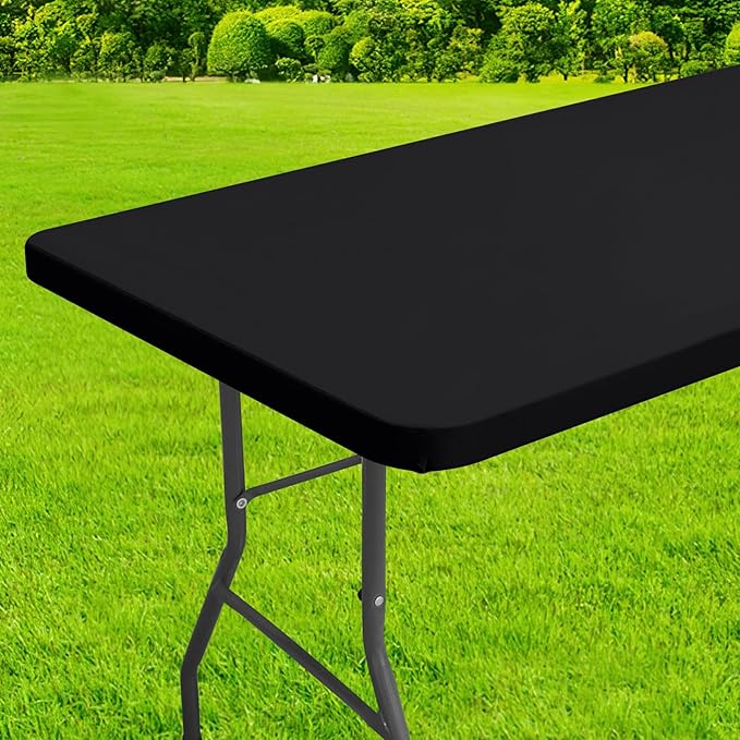homing Rectangle Table Cloth Cover, Waterproof Polyester Elastic Fitted Tablecloth, Fits for 4 Foot Folding Tables, Washable Table Protector for Picnic, Camping, Outdoor (Black, 30" x 48")