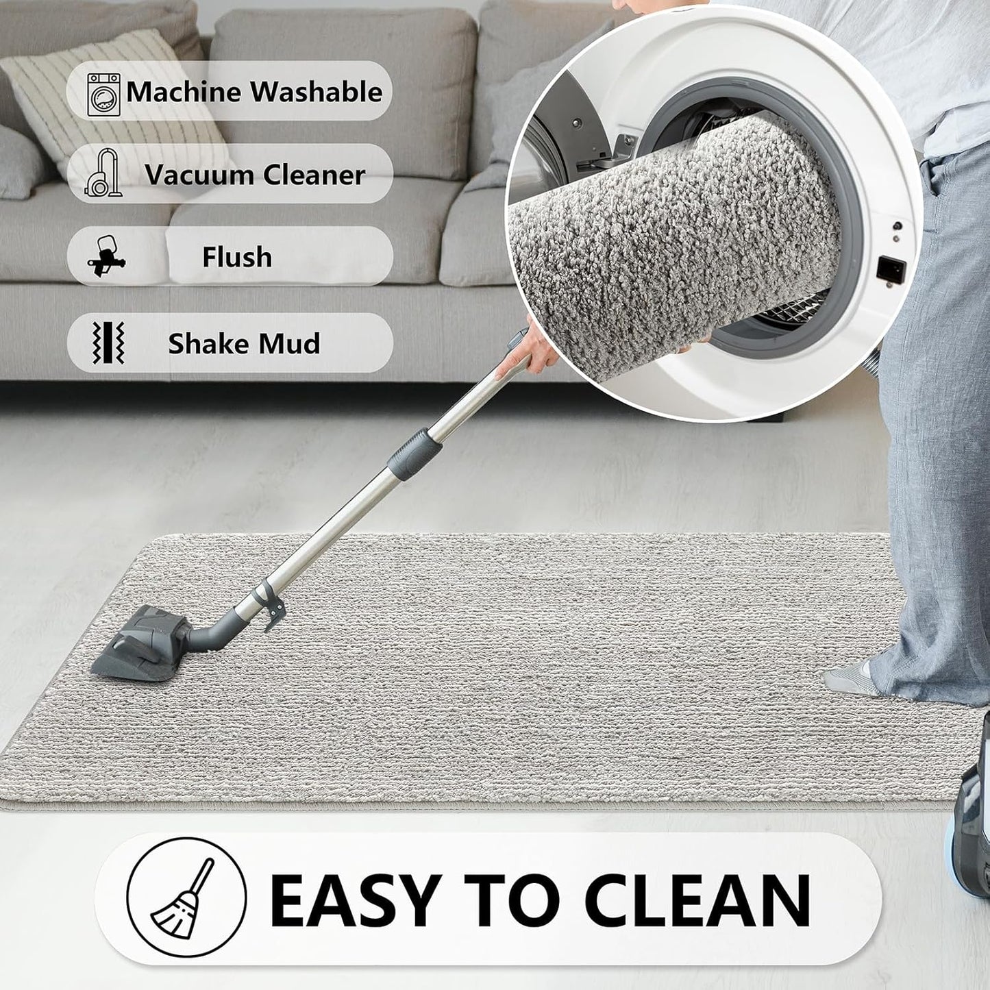 REFETONE Indoor Doormat, Front Door Mat 36"x59" Absorbent Rubber Backing Non Slip Back Door Mats, Washable Low-Profile Inside Floor Mat Door Rugs for Entryway, Resist Dirt Mud Mat for Dogs, Grey