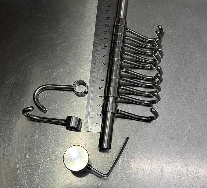 Premium Stainless Steel Kitchen Tool Utensil Organizer Rack with Movable Hooks for Pan Pot,Wall Mount (24"-12Hooks Version B)