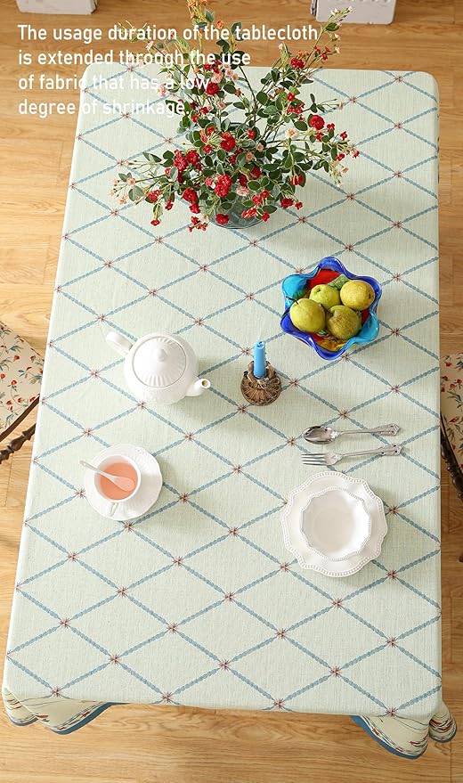 ISAENNE Designer Linen Floral Small Square Tablecloth,Light Green Farmhouse Durable Table Cloth,Washable Decor Tablecloths for Dining Kitchen Thanksgiving Christmas,55"*55"-Floralsea B